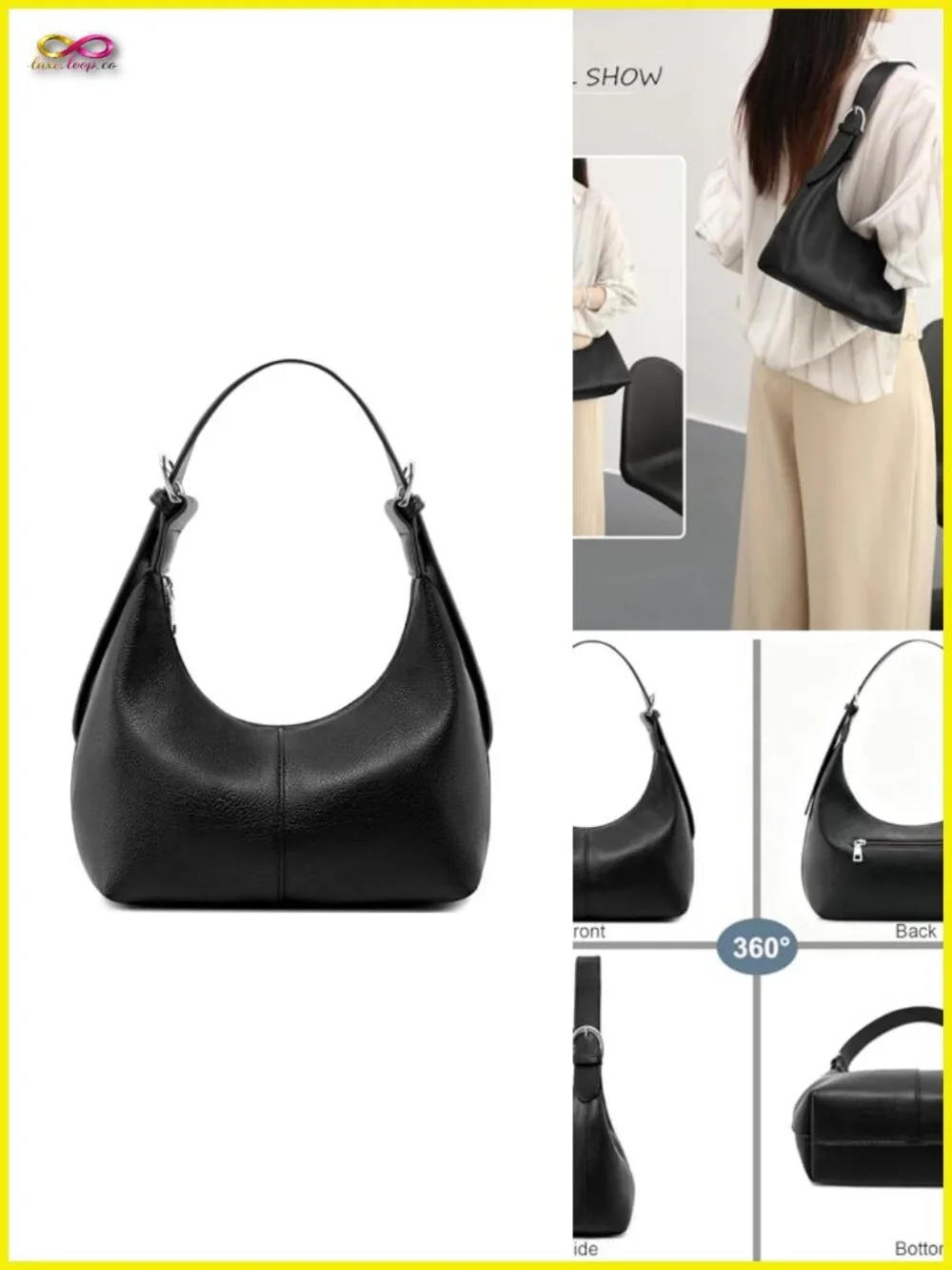 Soft Vegan Leather Crescent Hobo Bag Slouchy Tote Crossbody Purse
